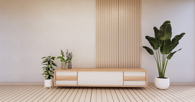 Kast houten ontwerp op moderne kamer japans.3D-rendering