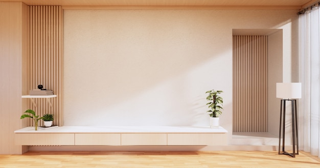 Kast houten ontwerp op moderne kamer japans.3D-rendering