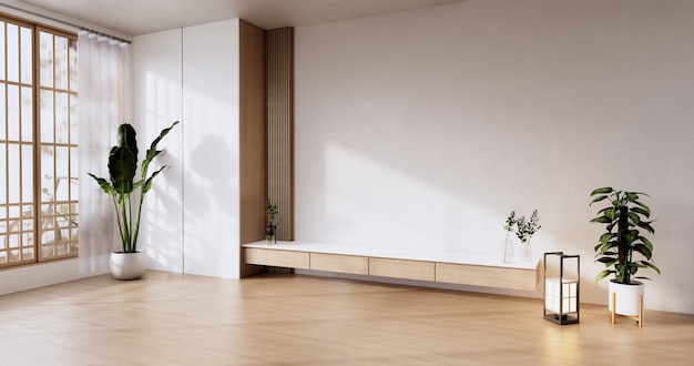 Kast houten ontwerp op moderne kamer japans.3D-rendering