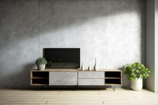 Kast voor tv in woonkamer binnenmuurmodel op betonnen muur