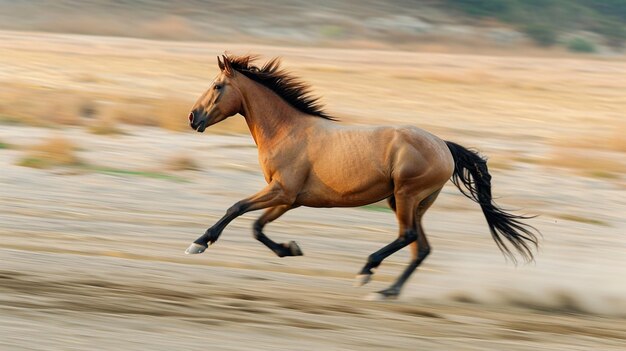 Foto kastanje paard loopt galop op een lente zomer veld generatieve ai