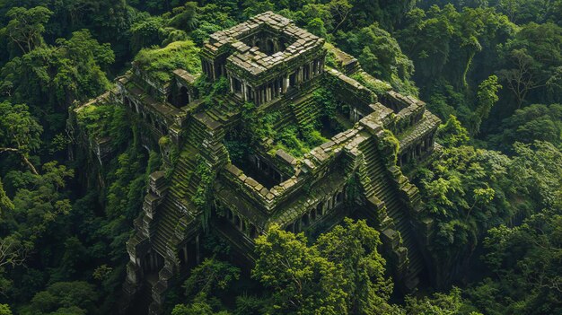 Kasteel omringd door weelderig bos in een natuurlijk landschap