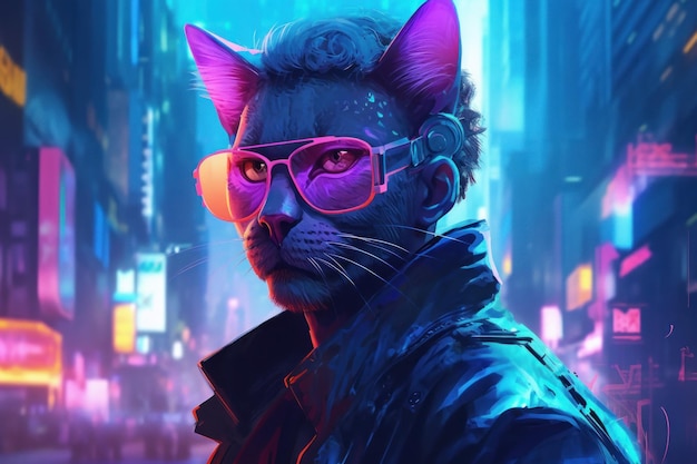 Kat cyberpunk bril Genereer Ai