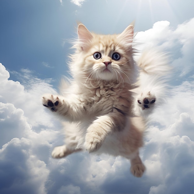 Kat die in de lucht vliegt of Cute Cat die uit de lucht valt