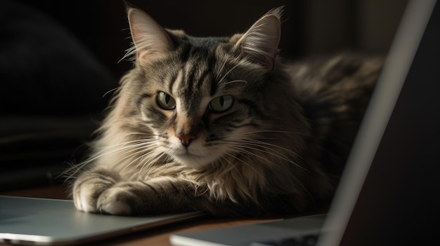 Kat die laptop onderzoekt
