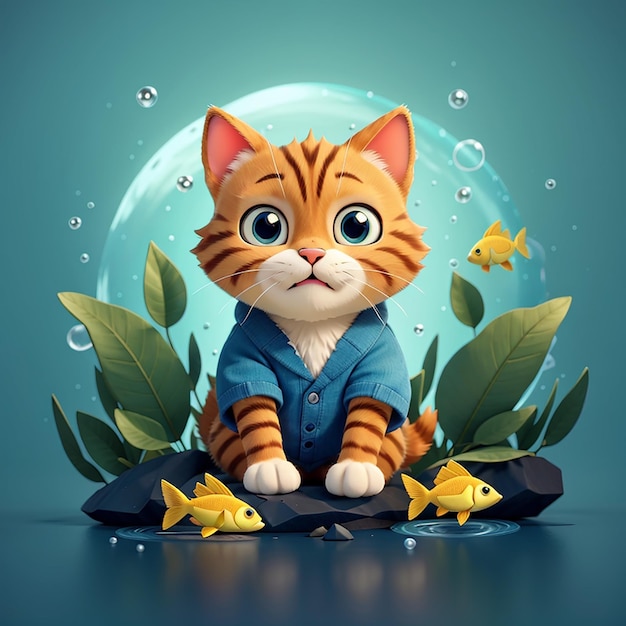 kat die naar vis kijkt cartoon vector icoon illustratie