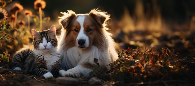 kat en hond op een wazige achtergrond Generatieve AI