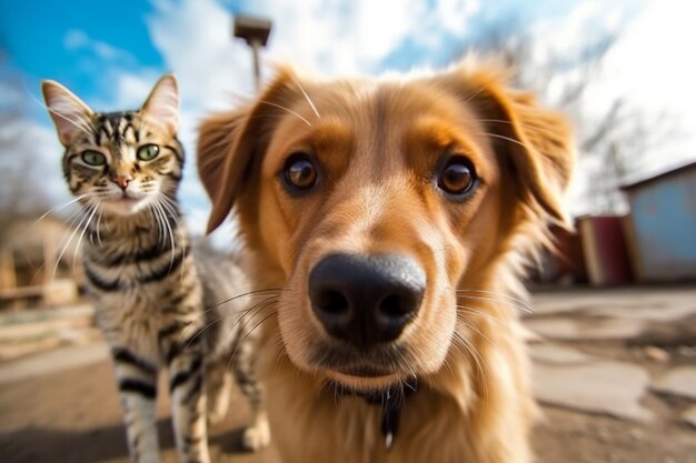 Kat en hond selfie Generatieve AI