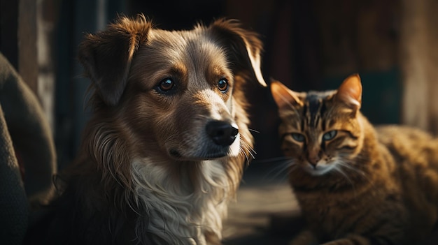 Kat en hond zittend op de vensterbank bij homegeneratieve ai