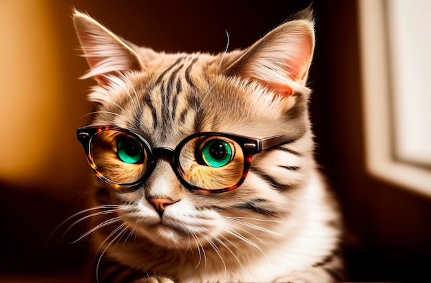 Kat in een bril Leuke slimme poesje in een bril Generatieve AI