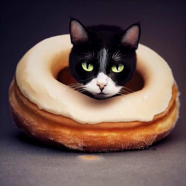 kat in een donut grappige illustratie