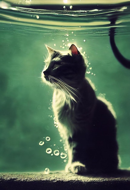 kat in het water digitale illustratie