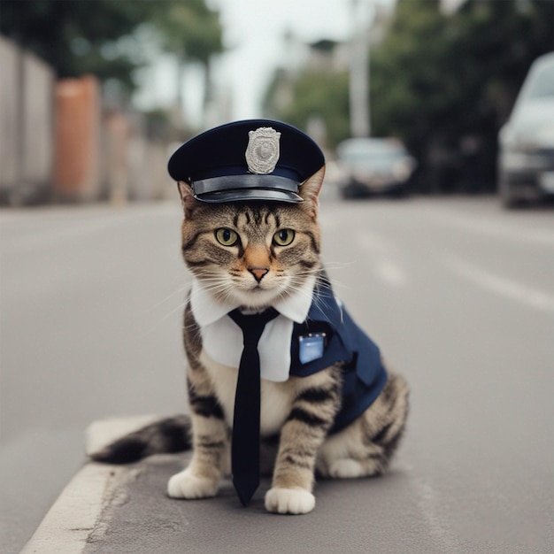 Kat in politie-uniform schattige kat wallpaper fantasie afbeelding ai generator