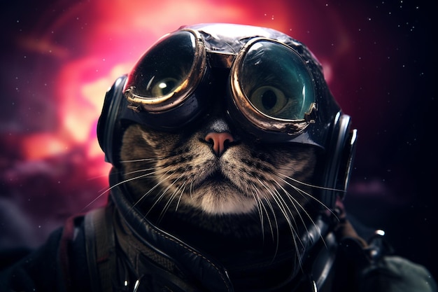 Kat in VR-bril in de ruimte