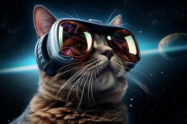 Kat in VR-bril in de ruimte