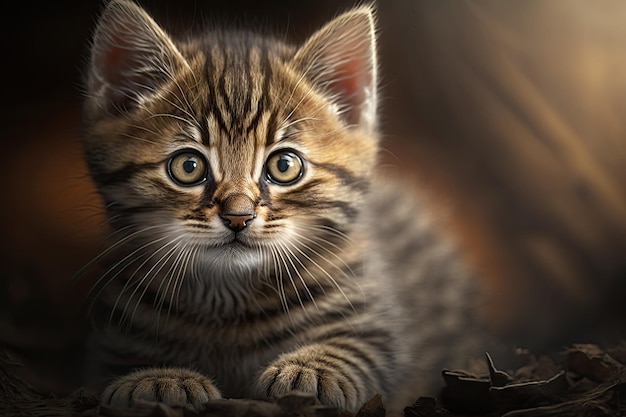 Kat klein gestreept katje met gerichte blik op wazige achtergrond