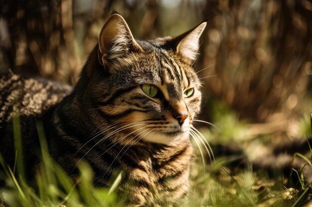 Kat koesteren in de zon in het gras