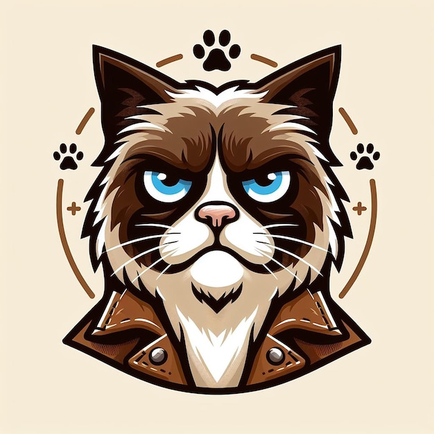 Foto kat logo een kat met blauwe ogen en een bruine vacht met een bruine achtergrond