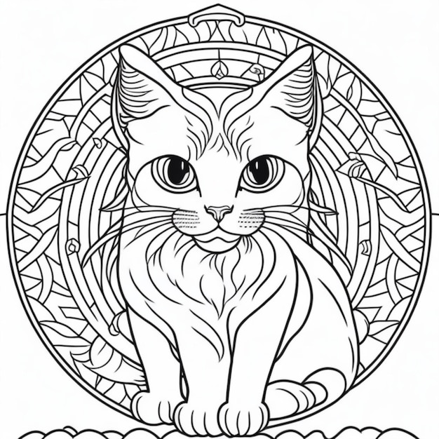 Foto kat mandala kat ontwerp om te schilderen zwarte lijnen kat mandala om te schilderen en af te drukken