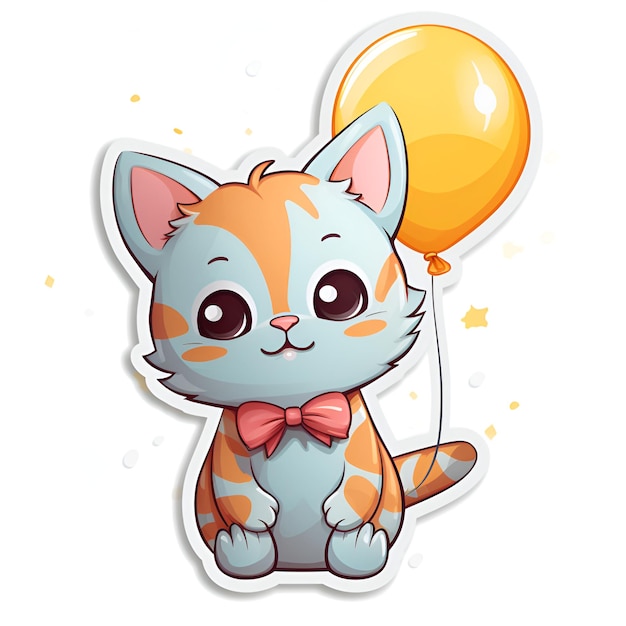 Kat met ballon zoete cartoon stijl sticker