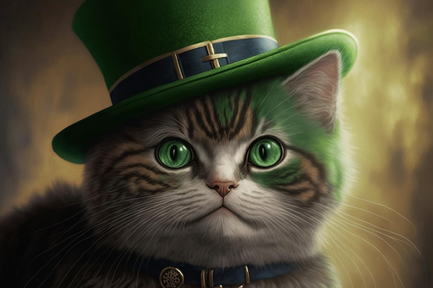 Kat met een groene Ierse hoed op een St. Patrick's Day-feest