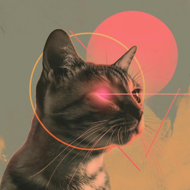 Foto kat met lasers uit ogen minimal collage mode concept