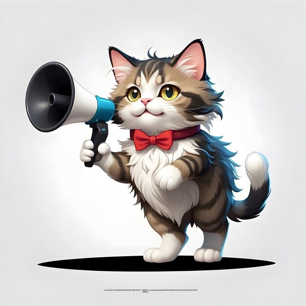 Kat met megafoon Grappige kat met luidspreker Feline communicatie Megafoon draagkat Slimme kat