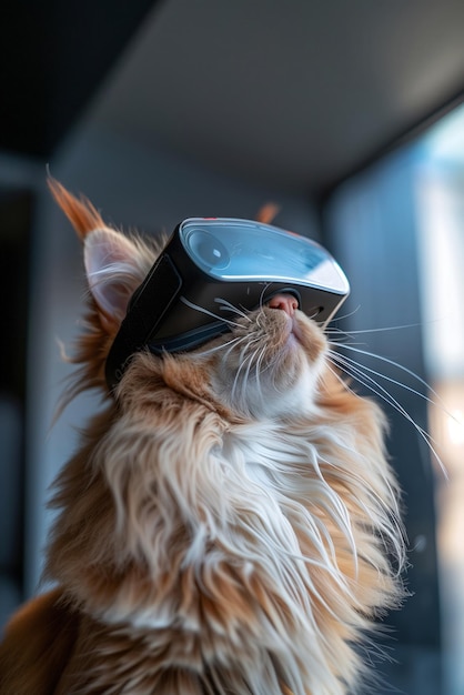 Kat met VR-headset in het metaversum