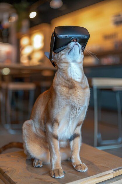 Kat met VR-headset in het metaversum