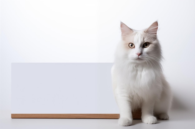 Kat met wit bord op witte achtergrond Huisdieren Zoo dienst Veterinaire kliniek