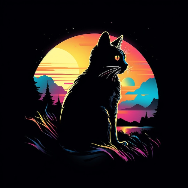 Kat op de achtergrond van de zonsondergang Vector illustratie voor uw ontwerp