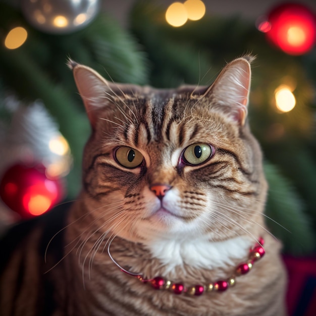 Kat portret kamer in kerstversiering