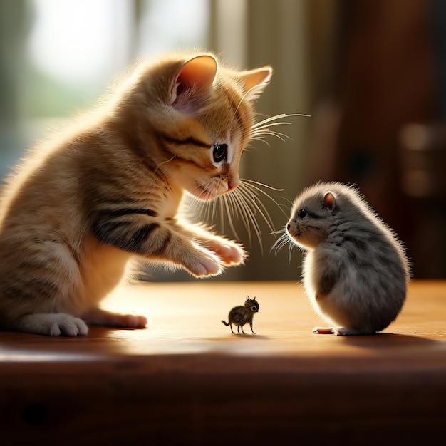 Kat speelt met kleine muis