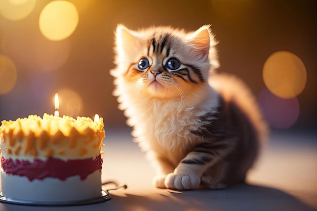 Kat verjaardag schattig huisdier klein kitten ai generatief