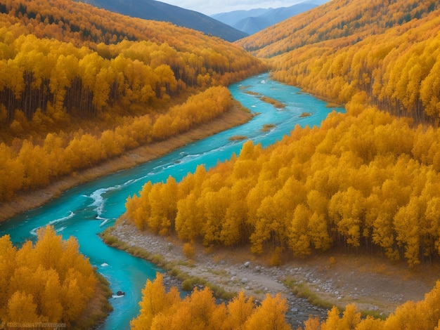 Katan rivier met groene herfstbomen