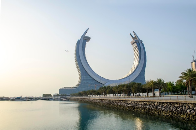 Katara buildings view from Lusail Marina Park Doha Qatar Middle East