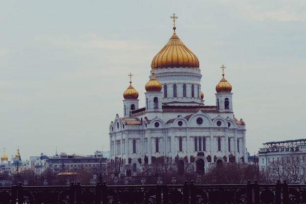 Kathedraal van Christus de Verlosser beroemde landschapsmening Panoramisch 's nachts met prachtig licht van Moskou, Rusland