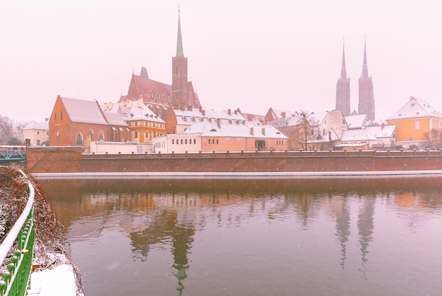 Kathedraaleiland in de winterdag, Wroclaw, Polen