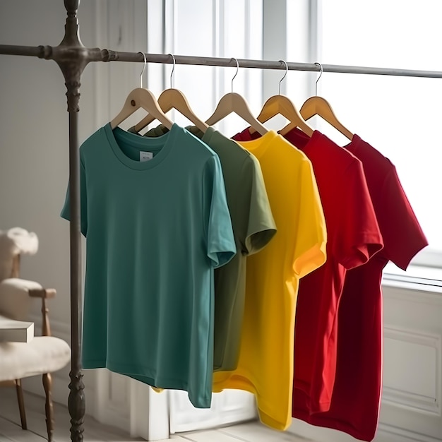 Katoenen t-shirts hangen aan hangers generatieve ai