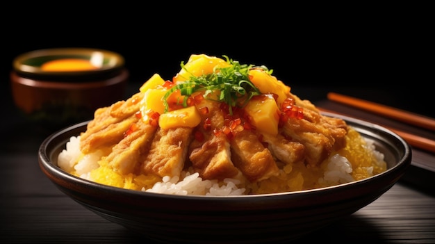 Кацудон - это жареная свиная котлетка с яйцом и рисом.