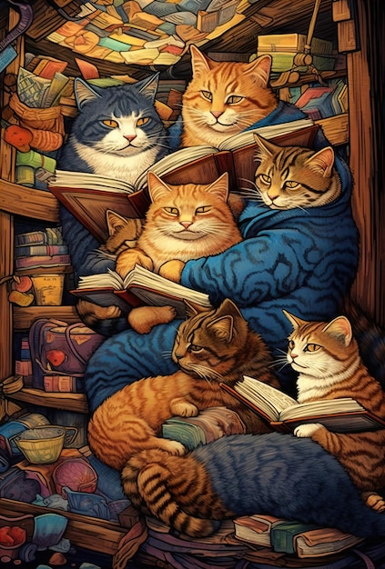 Foto katten die boeken lezen