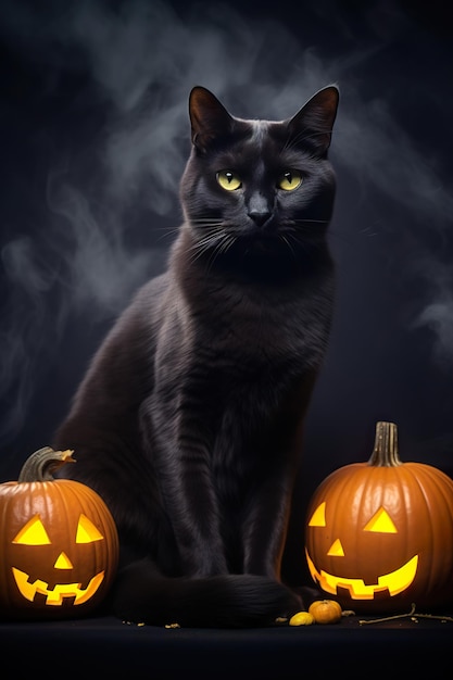 katten die Halloween vieren met speelse poses en griezelige versieringen Deze beelden vangen de charme en het mysterie van katachtige metgezellen tijdens het spookseizoen