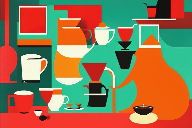 Foto katten en koffie abstracte retro achtergrond in schilderstijl