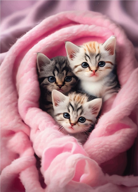 Katten in roze deken met roze achtergrond