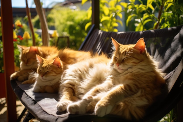 Katten loungen rond op een luie zondagmiddag.