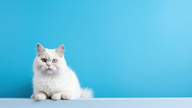 Katten ontspannen tegen een schone blauwe muur