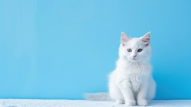 Katten ontspannen tegen een schone blauwe muur