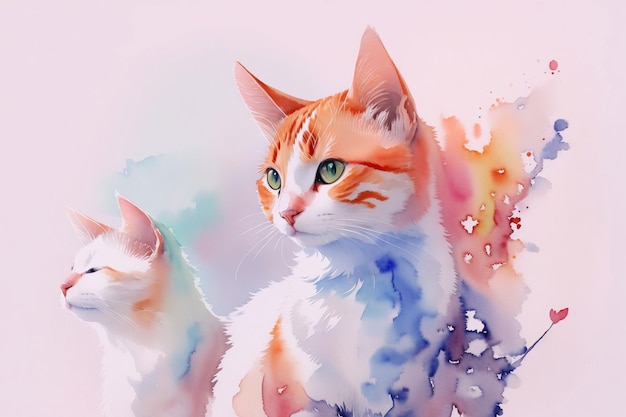 Kattenfoto opgesteld in aquarelstijl