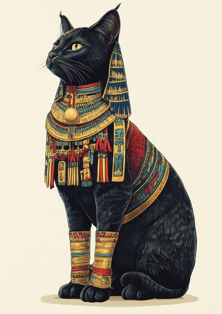 Foto kattenkostuums met cleopatra dierillustratie historisch