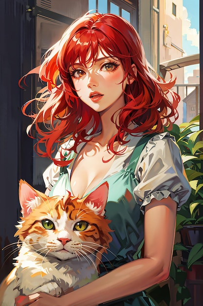 kattenliefhebber meisje anime stijl illustratie